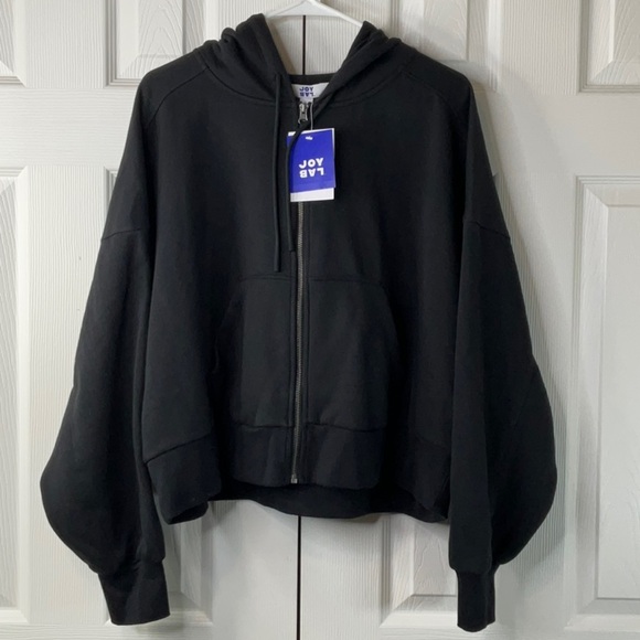 JoyLab Women’s Cropped Black Zip Up Hoodie Sweatshirt Size S - Picture 1 of 8